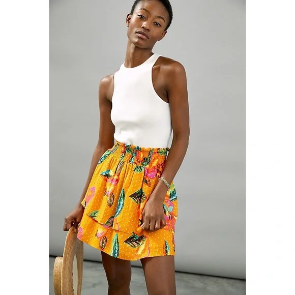 Farm Rio x Anthropologie Savana Tiered Fruit Print Skirt Size Large NWT